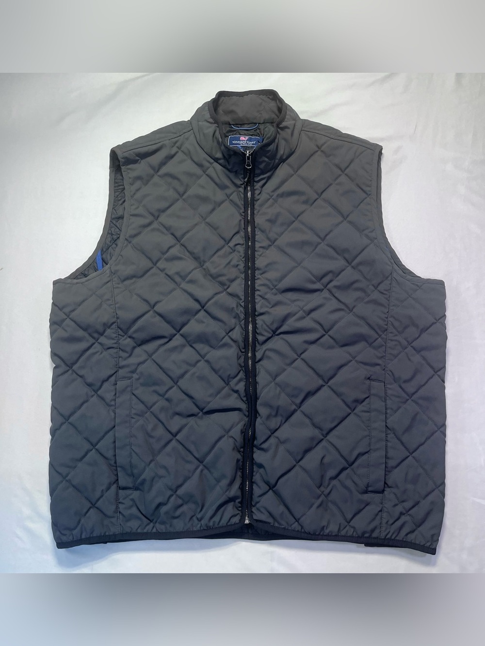 Vineyard Vines Quilted Vest Black Full Zip Side Snaps Preppy - XXL